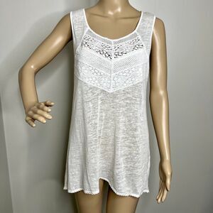 Cable & Gauge Linen White Lace Tank Top